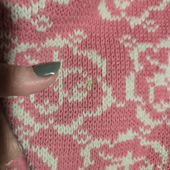 Vtg Acrylic ESprit Girls 4-5 Cherry Roses Pink Chunky Knit‎ Sweater Cottage - Picture 7 of 8